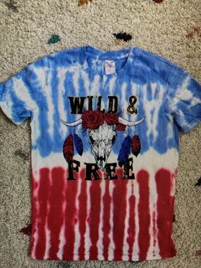 Wild & Free Tie-Dye Kids Tee - Blue, White & Red